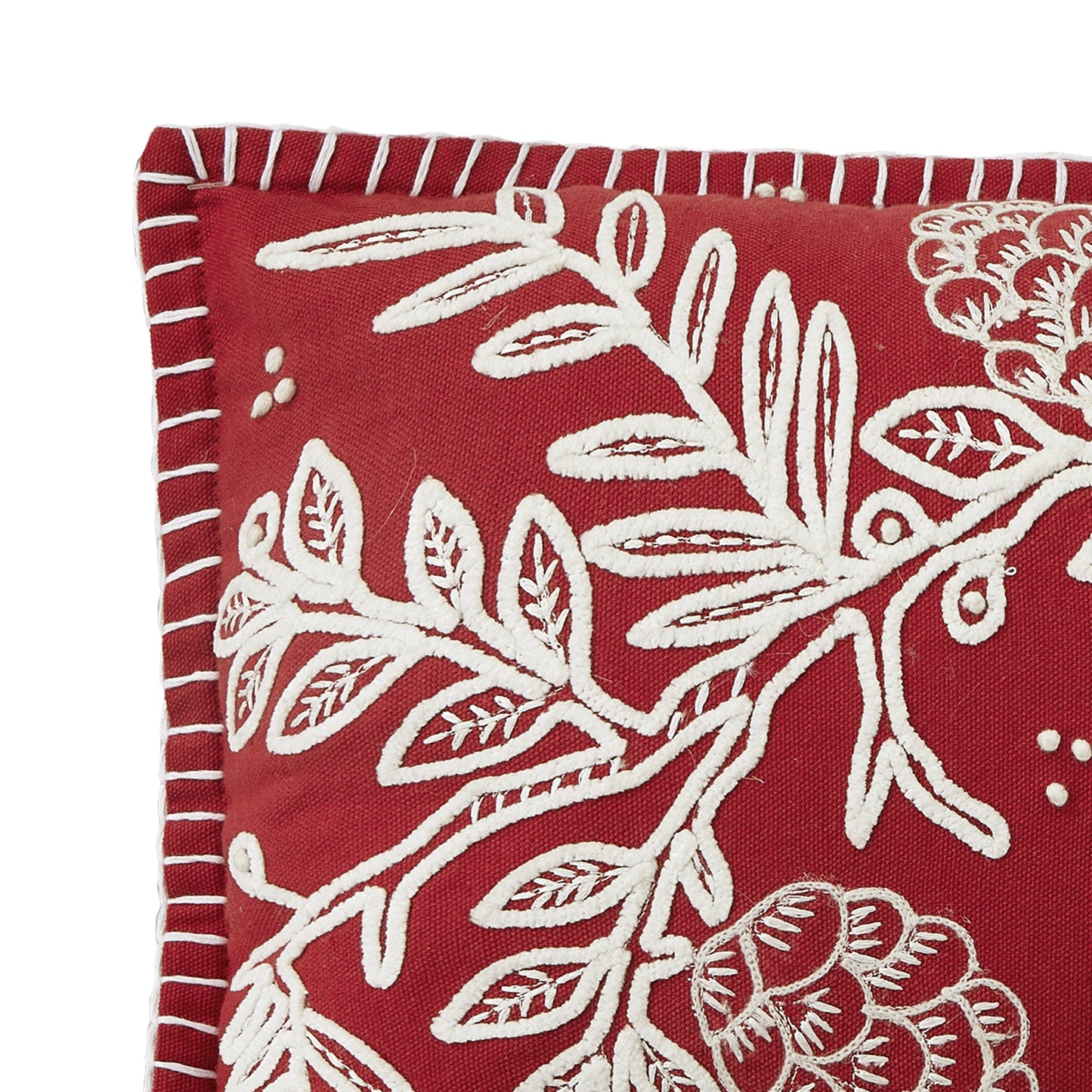 Red Folk Branch Embroidered Pillow