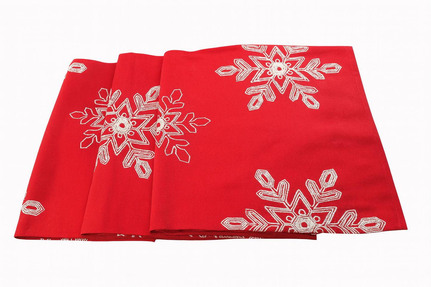 Embroidered White Snowflake Red Table Runner