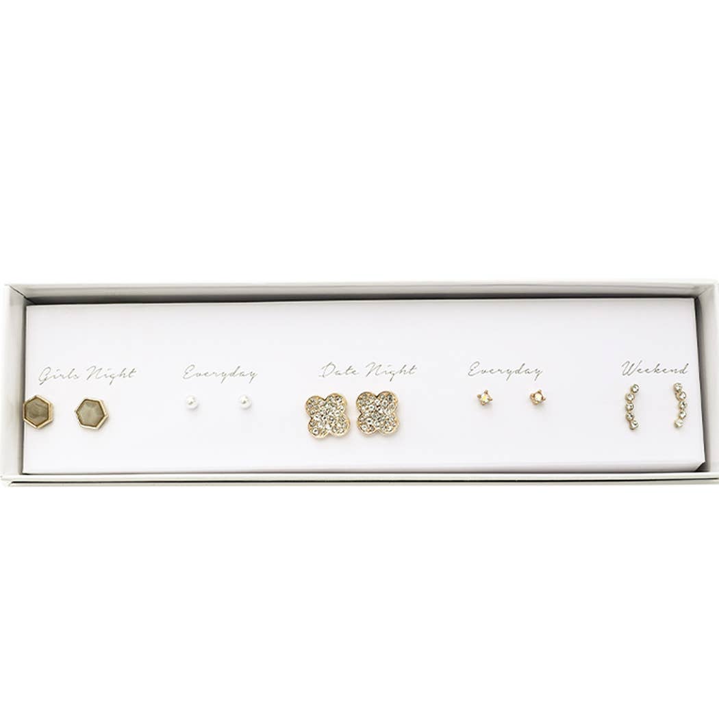Stud Earrings Set Gift Box