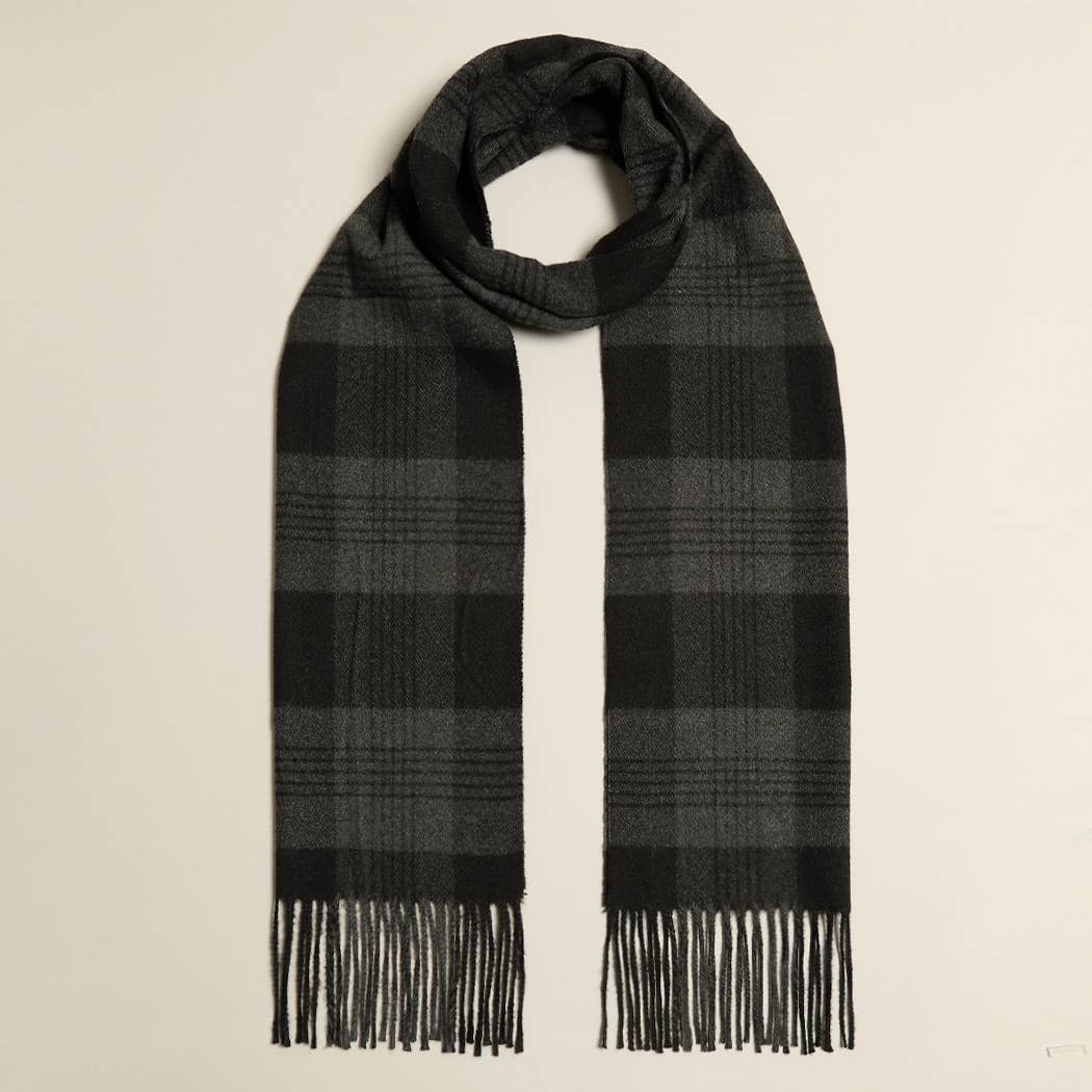 Plaid Herringbone Cashmere Feel Scarf