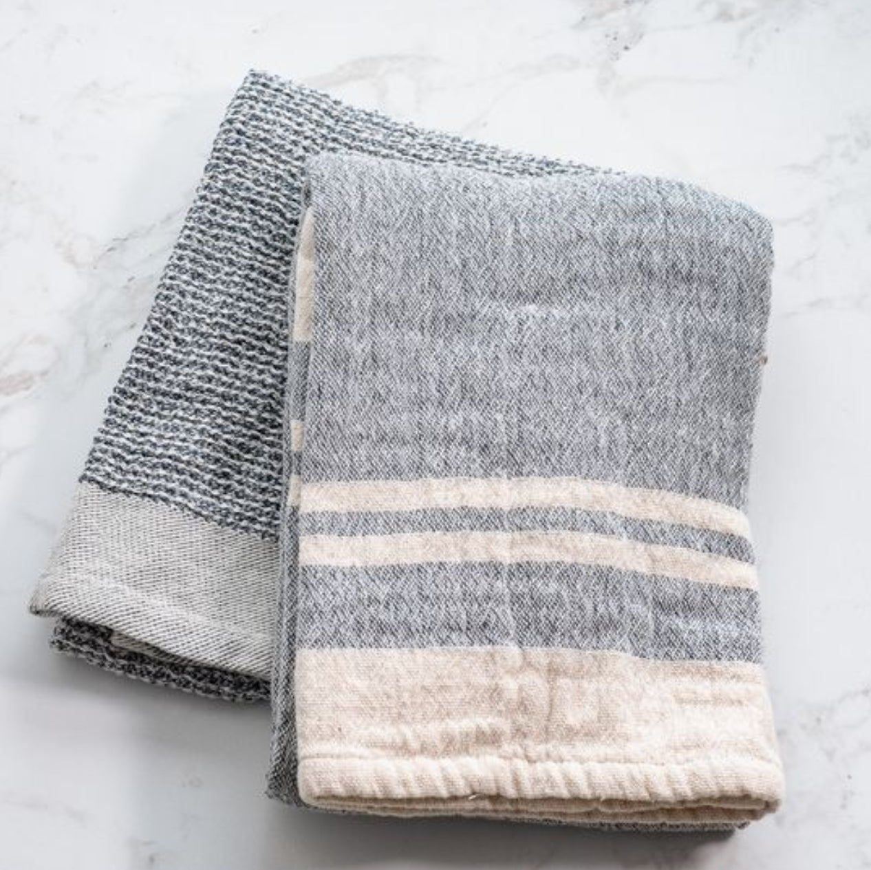 Blue Stripe + Waffle Towels