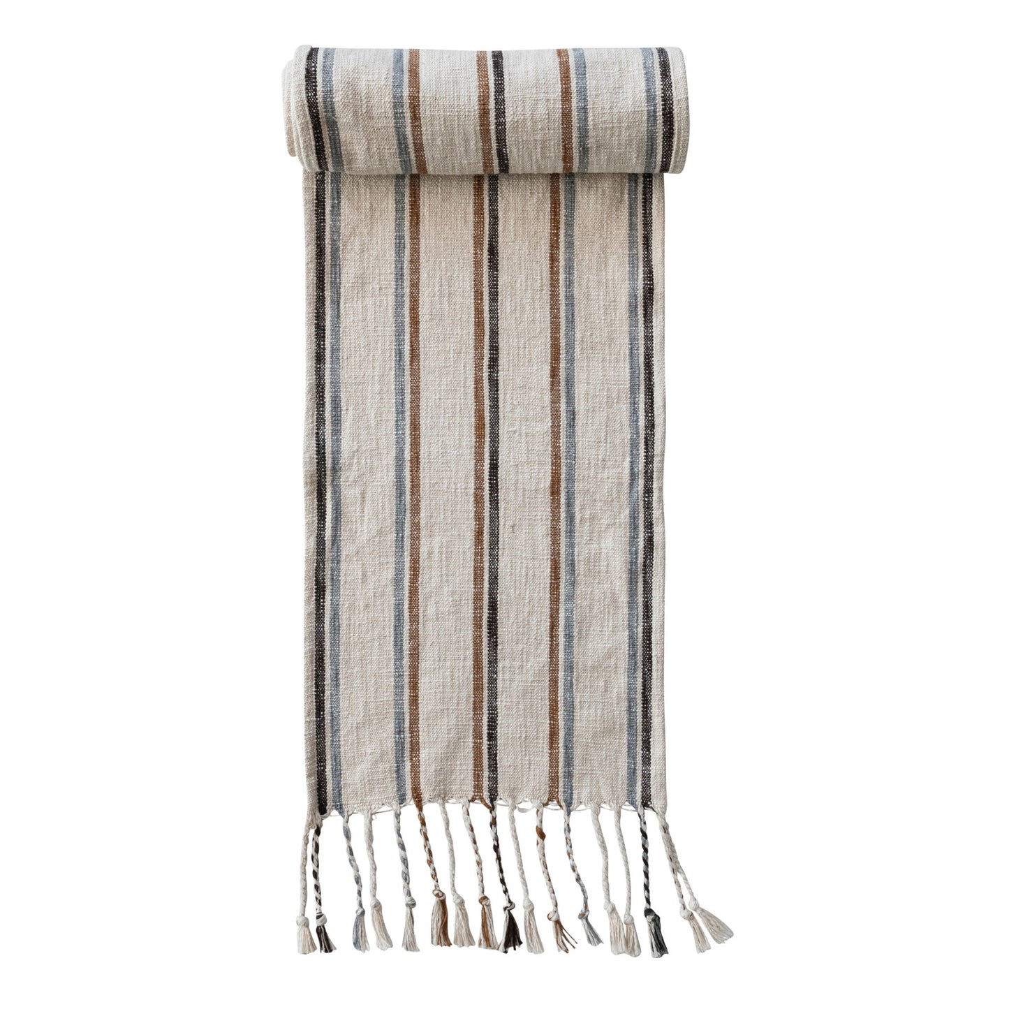 Woven Striped Table Runner with Braided Tassels