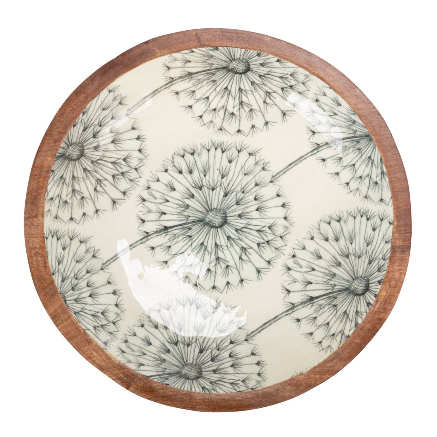 Enameled Mango Wood Bowls with Botanical Patterns