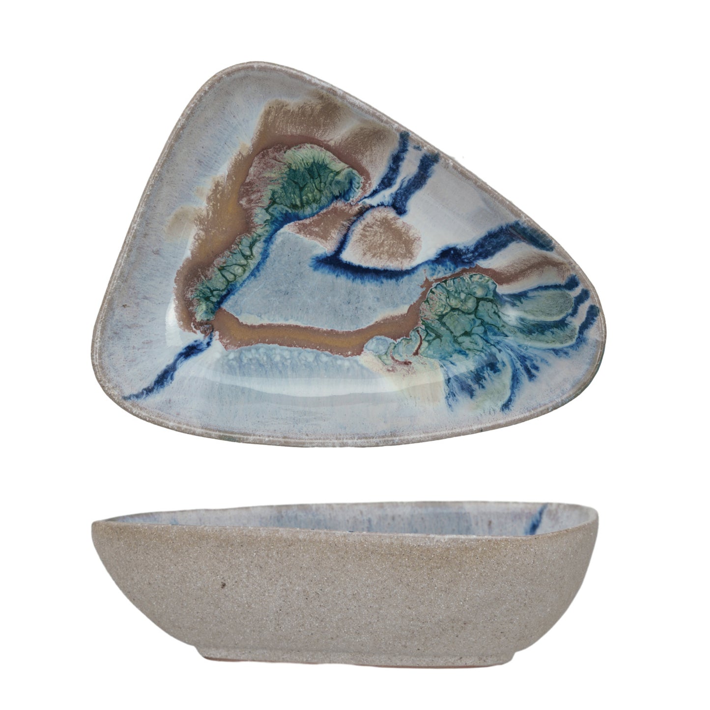Stoneware Triangular Bowl, Reactive Glaze (Each One Will Vary)
