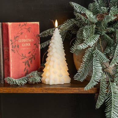 9" CREAM 3D FLAME FIR TREE CANDLE
