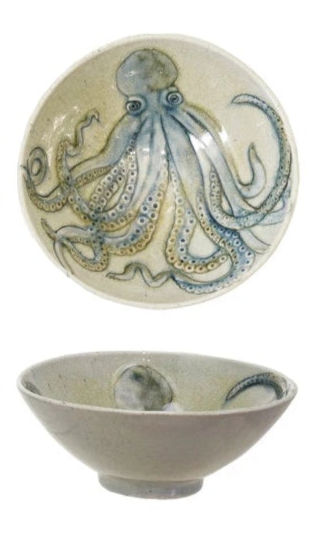 Sea Life Hand-Painted Stoneware Bowl