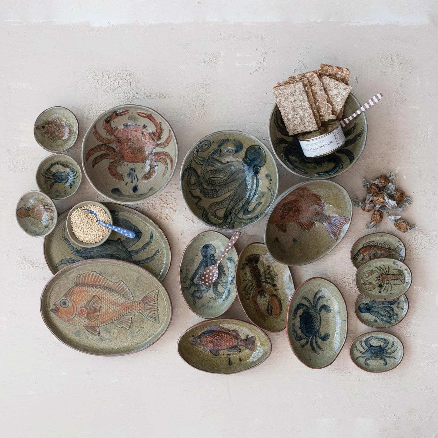 Sea Life Hand-Painted Stoneware Platter