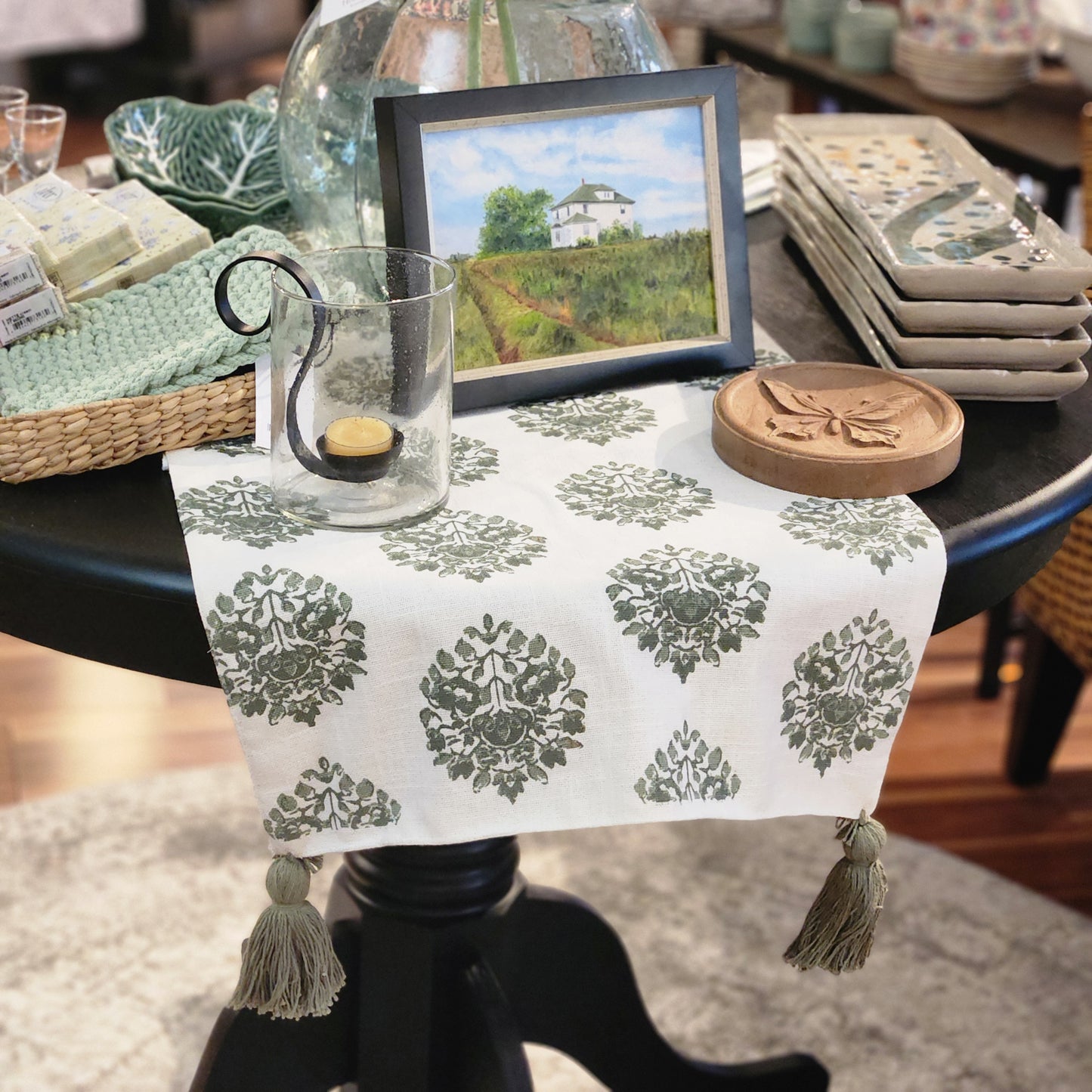 Green Stamped Table Runner