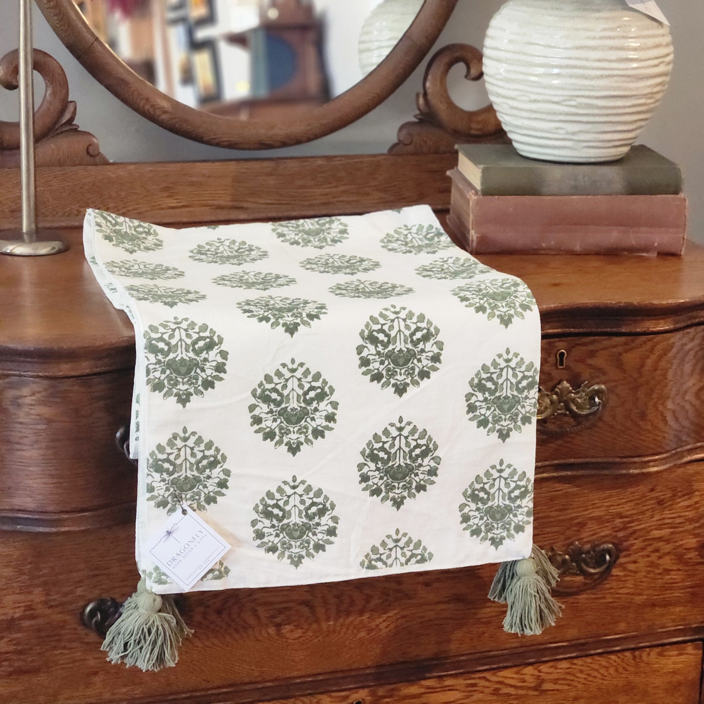 Green Stamped Table Runner