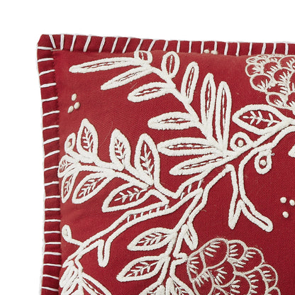 Red Folk Branch Embroidered Pillow