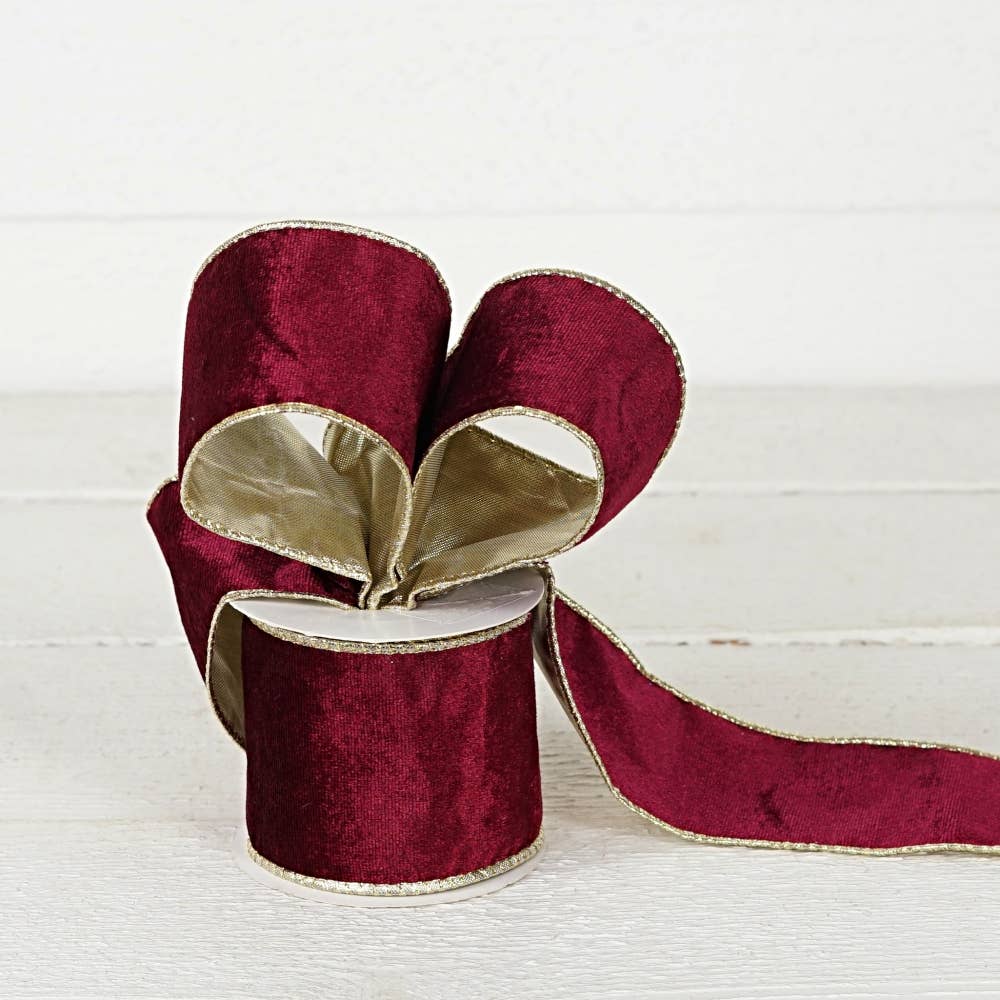 Wired Ribbon-Burgundy Velvet