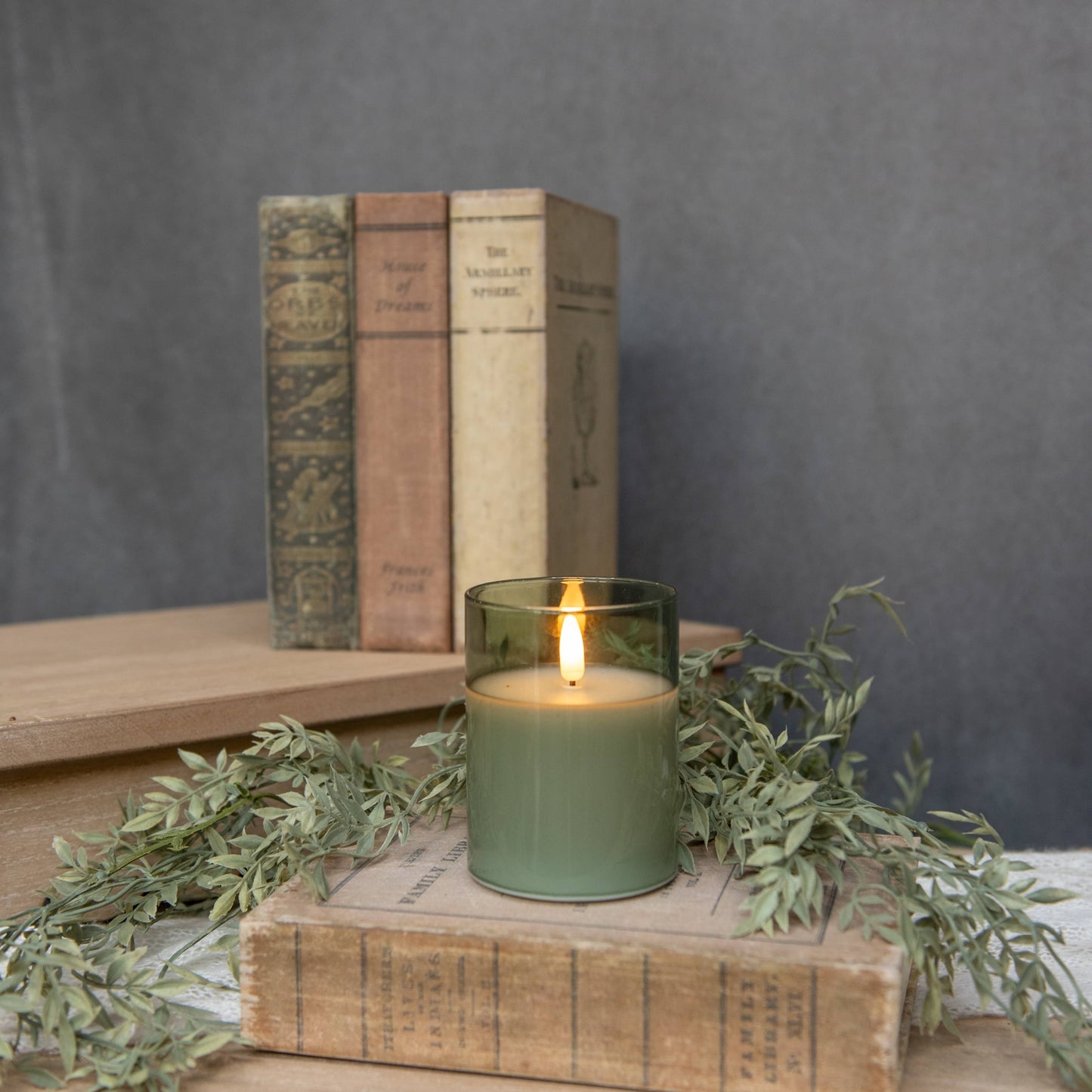 GREEN GLASS 3D FLAME CANDLE