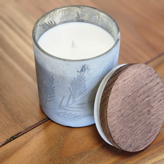 Glass Votive Holder with Etched Leaf Pattern
