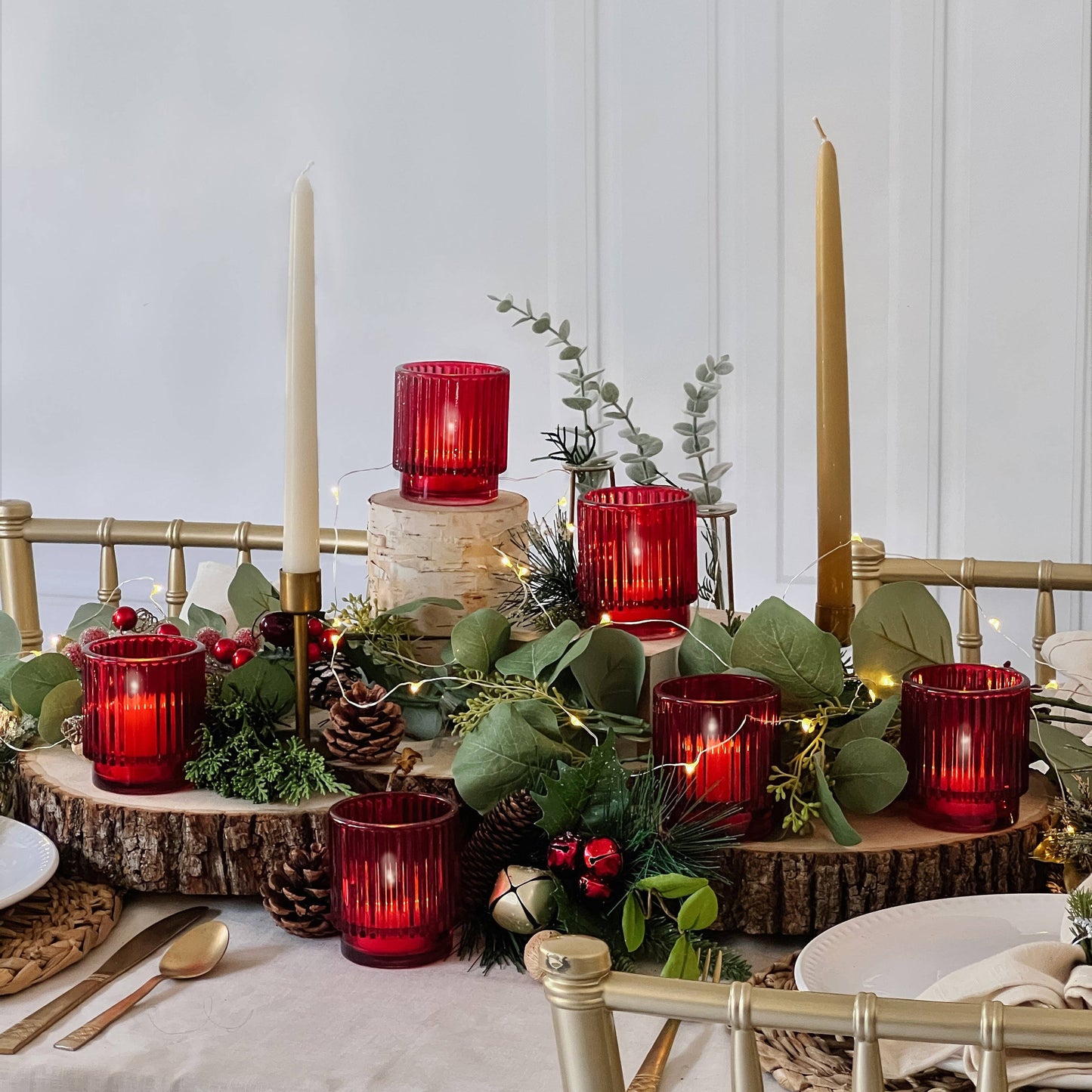 Ribbed Red Glass Votive