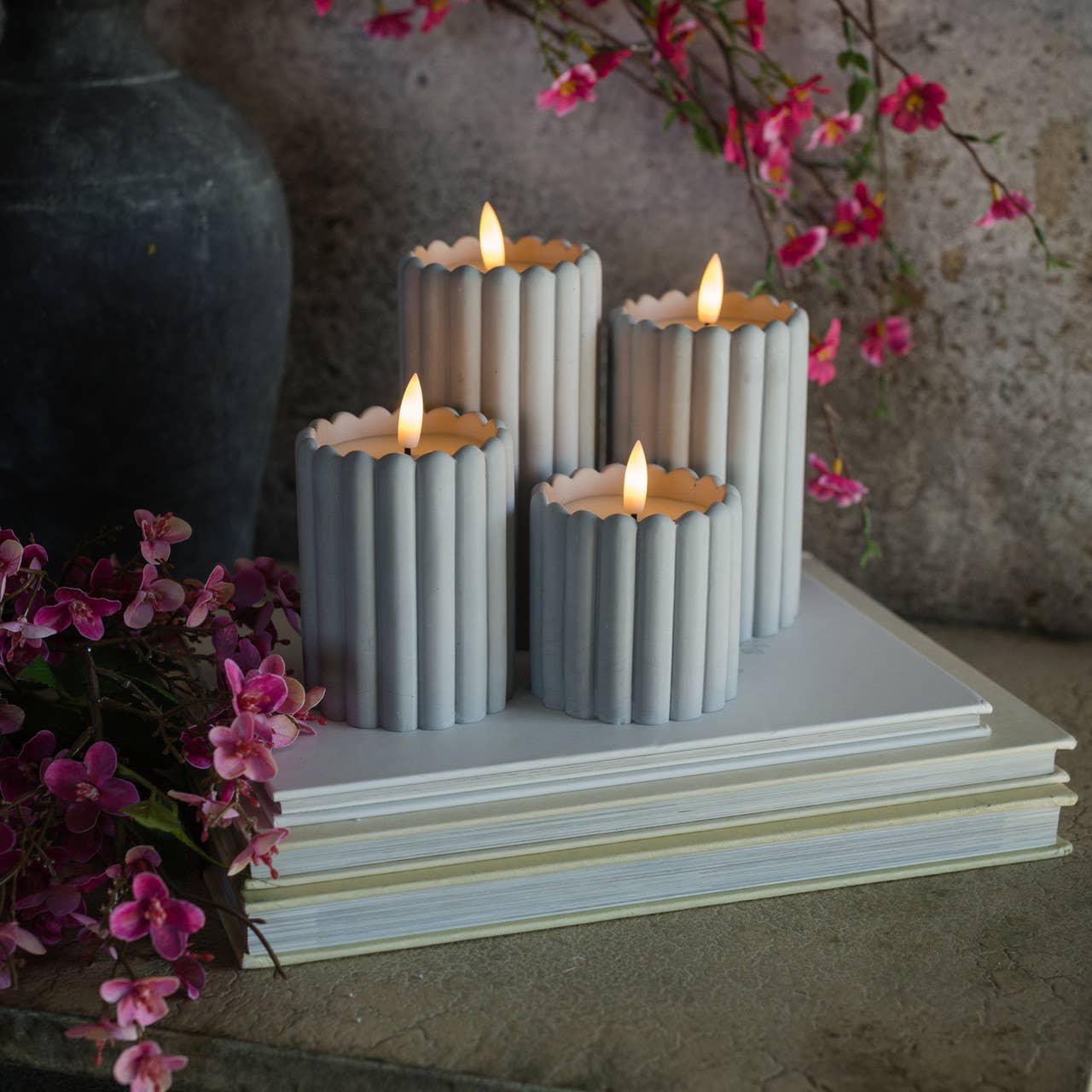 5" GREY CEMENT 3D FLAME CANDLE