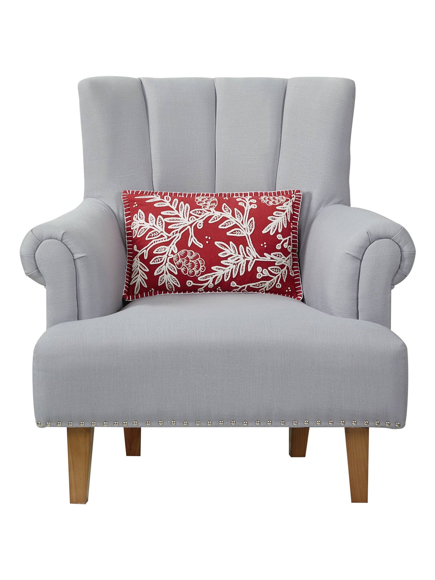 Red Folk Branch Embroidered Pillow