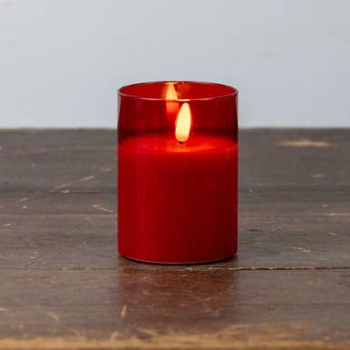 4" RED GLASS 3D FLAME CANDLE