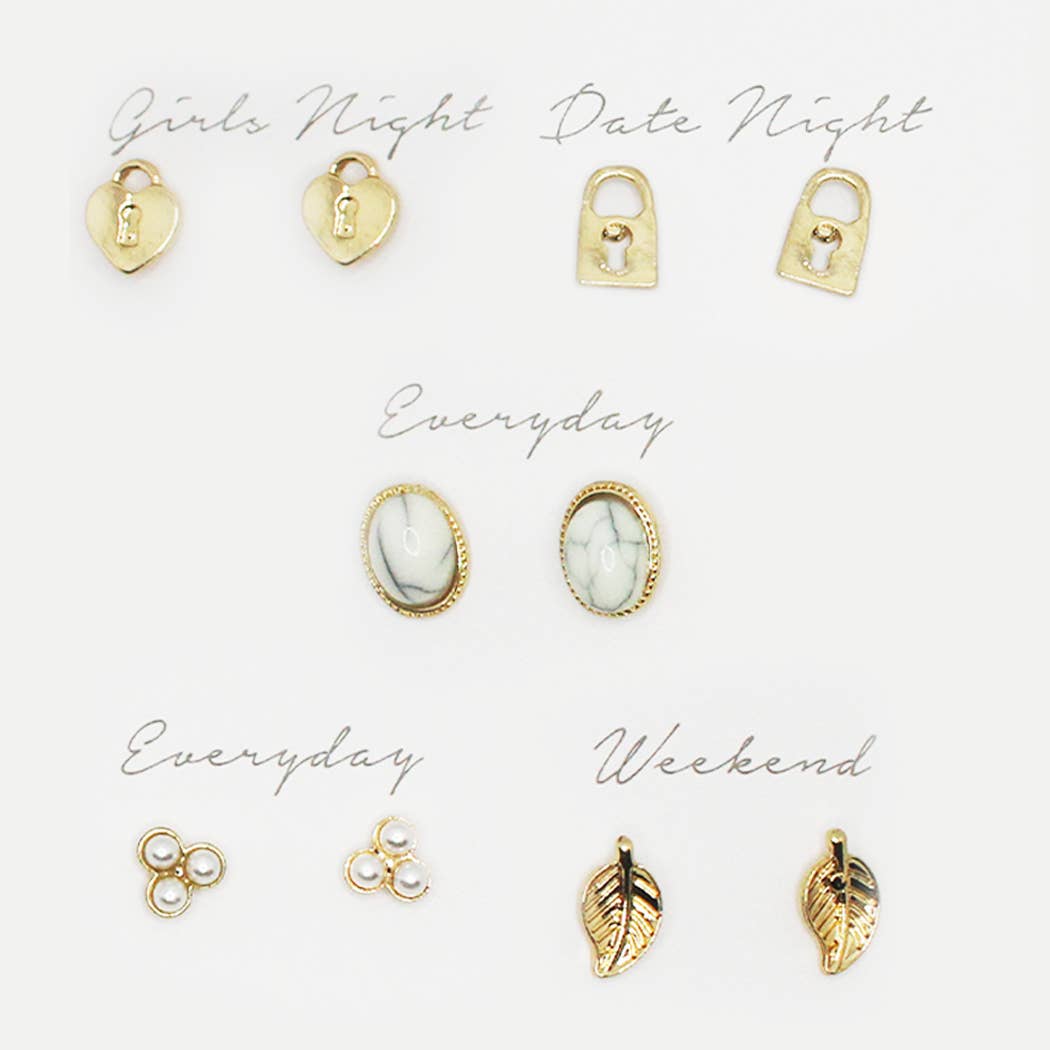 Stud Earrings Set Gift Box