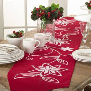 Red Embroidered Table Runner