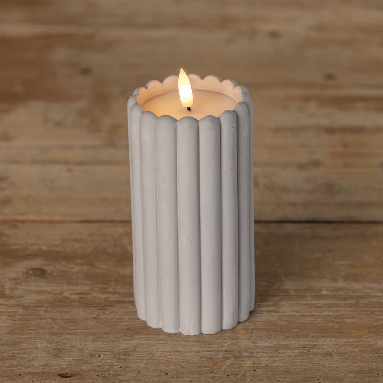 6" GREY CEMENT 3D FLAME CANDLE
