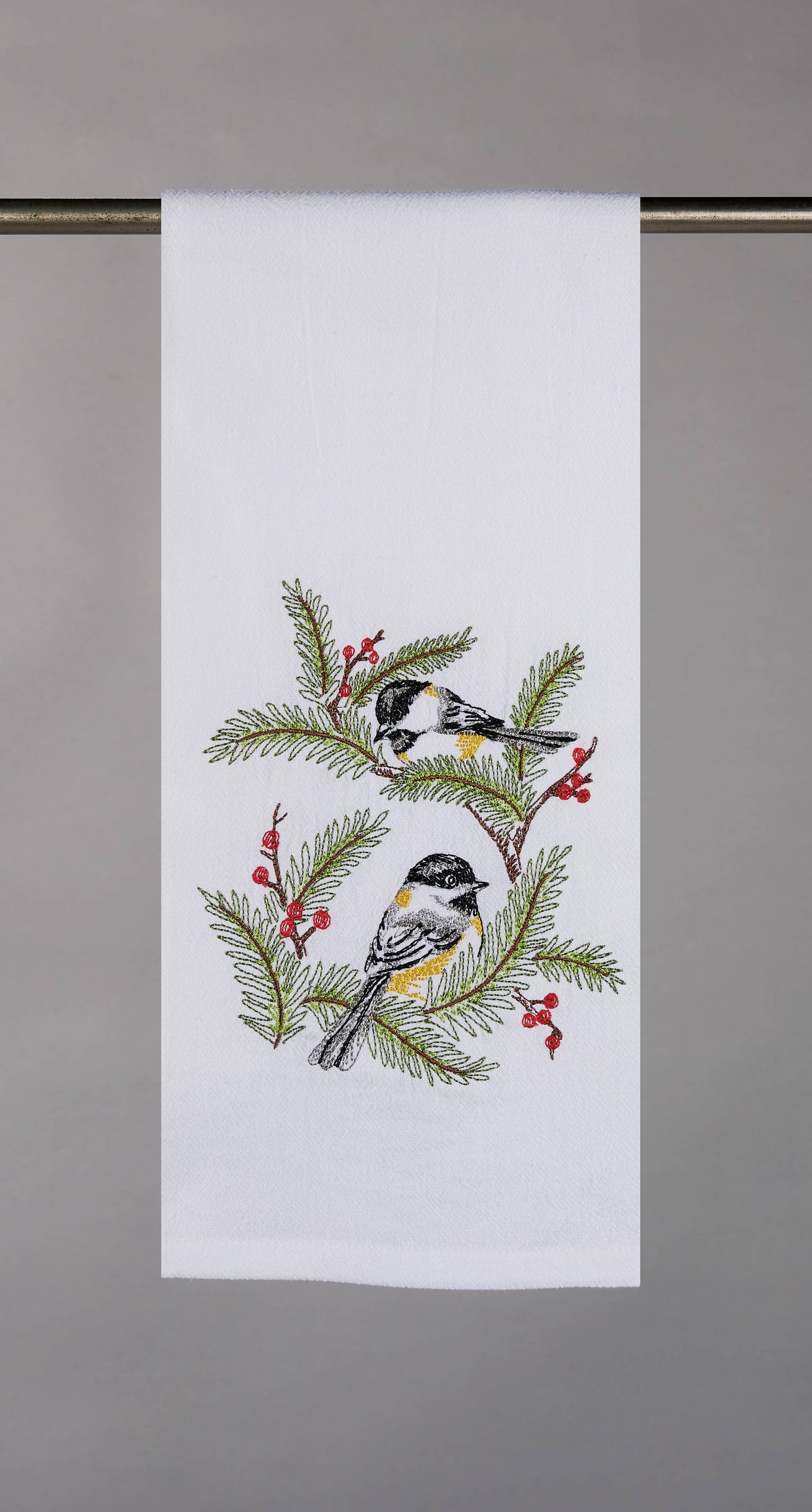 Chickadee Embroidered Kitchen Towel