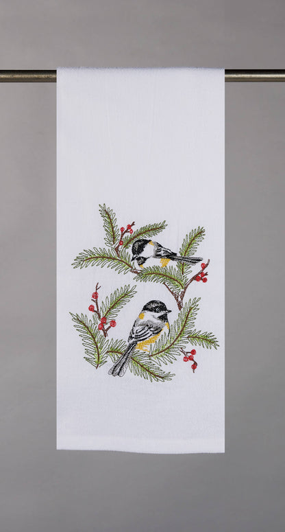 Chickadee Embroidered Kitchen Towel