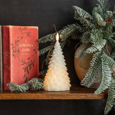 7.5" CREAM 3D FLAME FIR TREE CANDLE