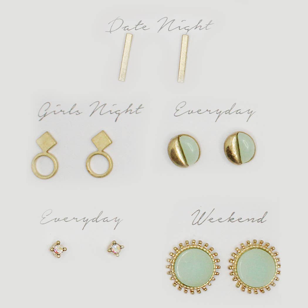 Stud Earrings Set Gift Box