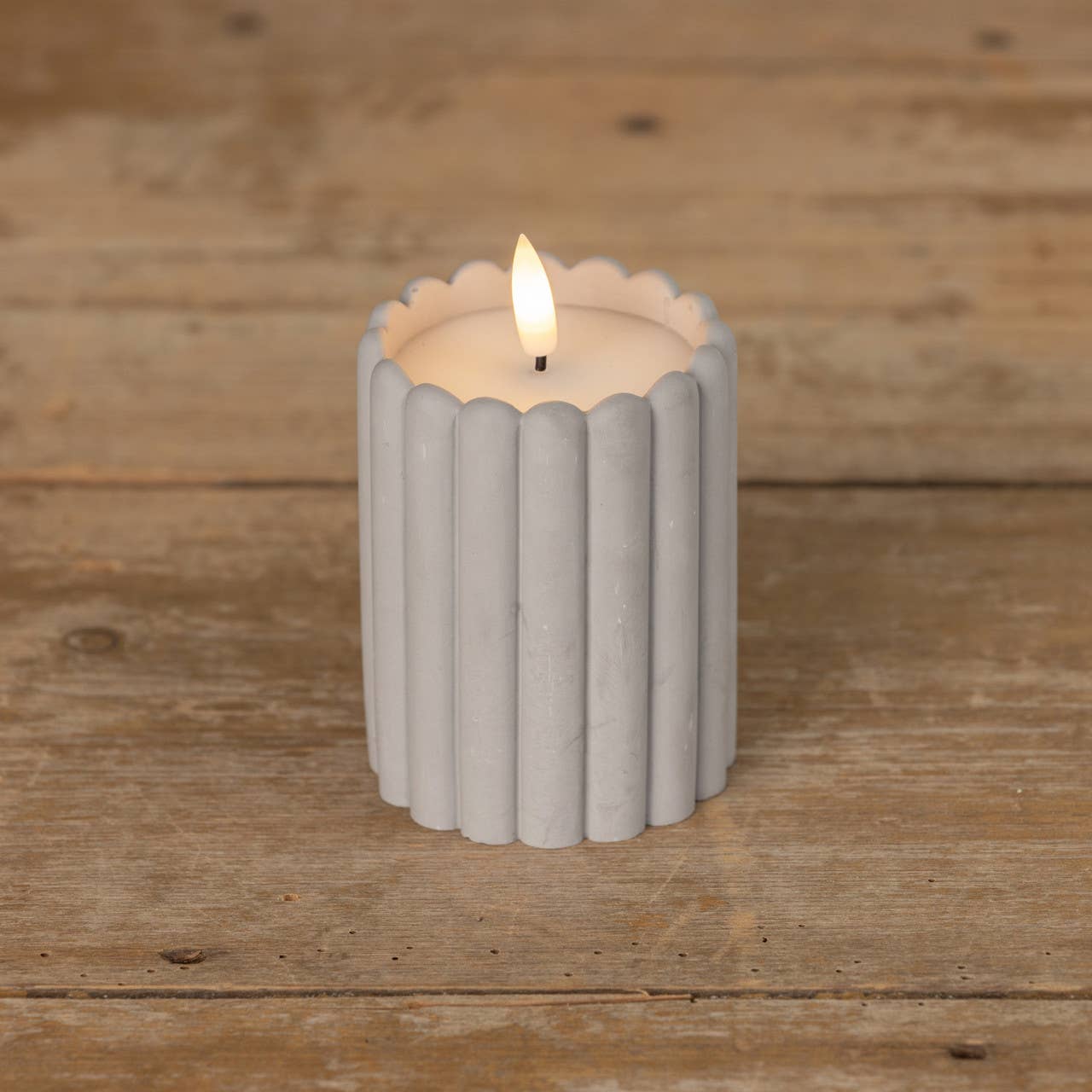 4" GREY CEMENT 3D FLAME CANDLE
