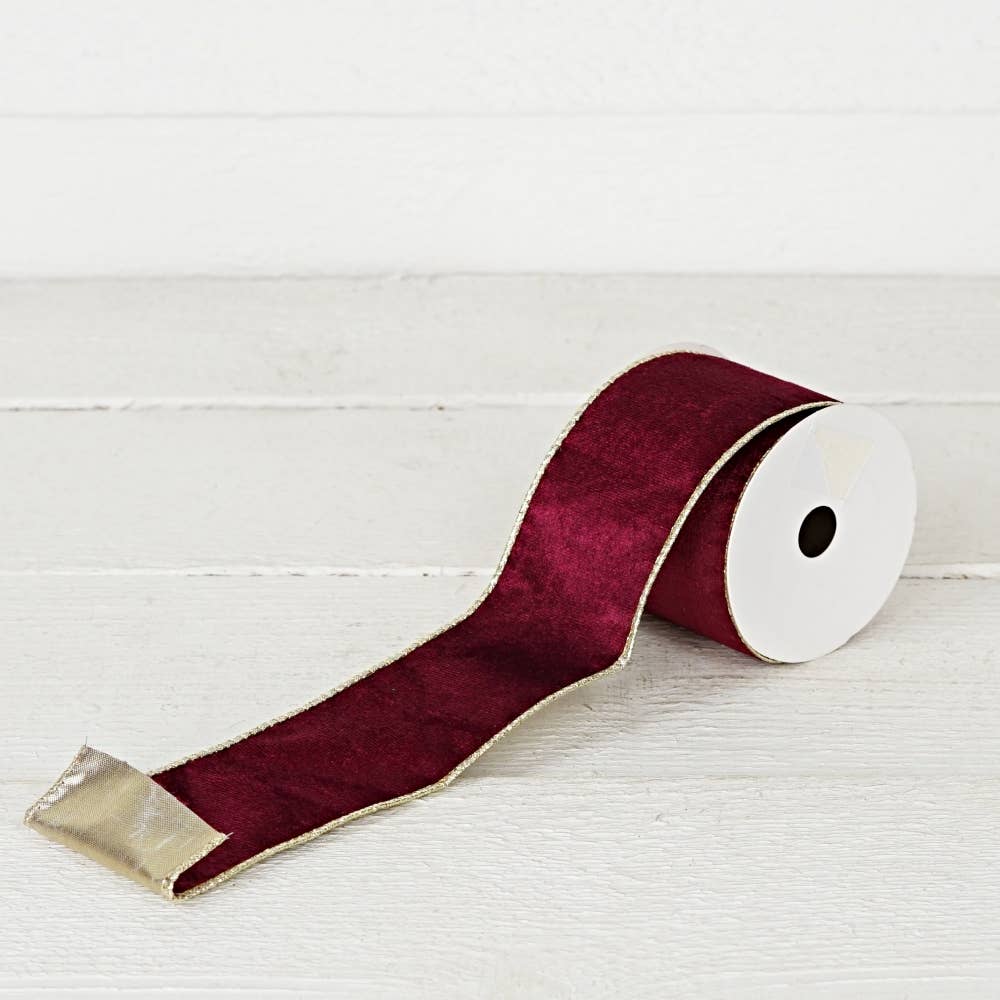 Wired Ribbon-Burgundy Velvet
