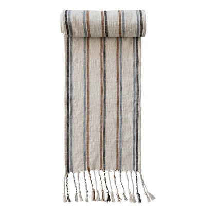Woven Striped Table Runner with Braided Tassels