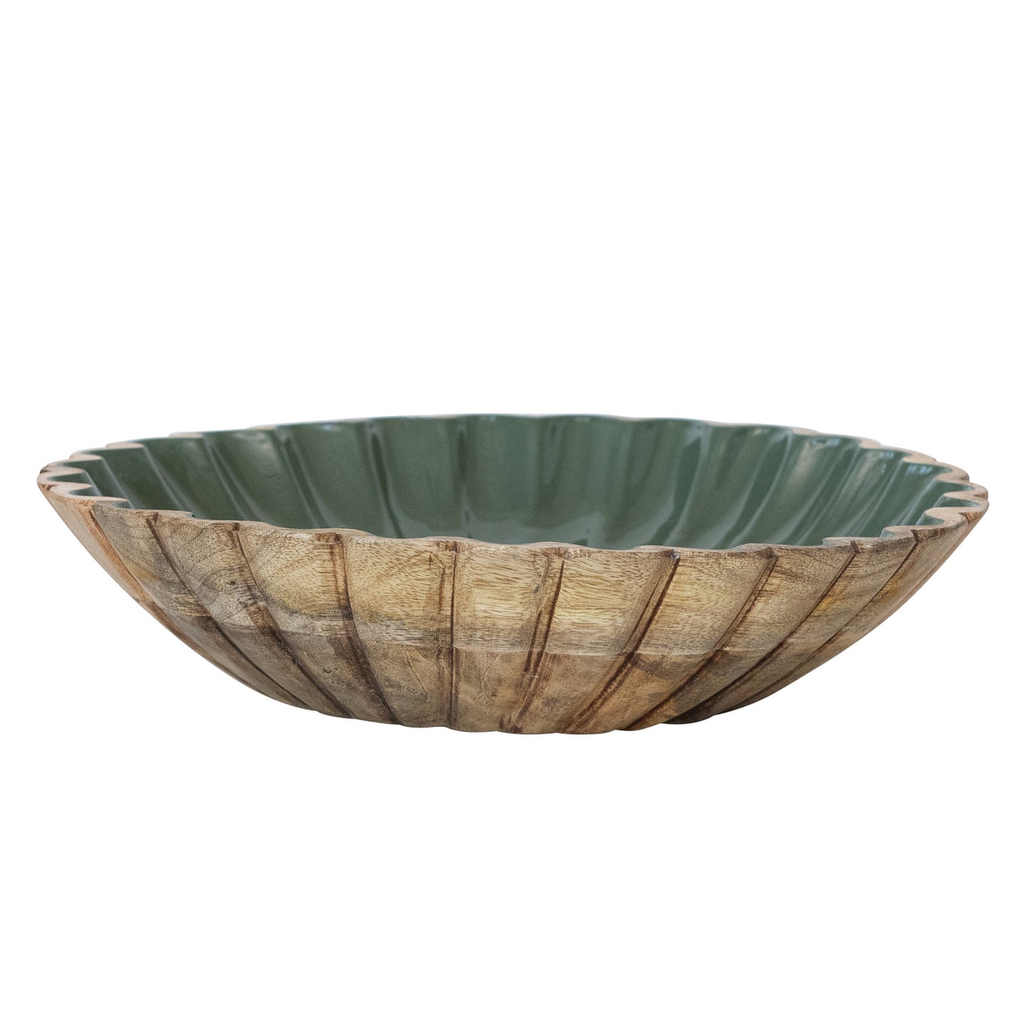 Carved Enameled Mango Wood Scalloped Bowl