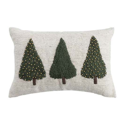 Embroidered Trees & Beads Lumbar Pillow