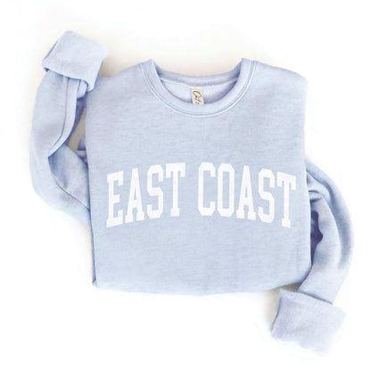 Light blue sweatshirt with 'EAST COAST' text on a white background