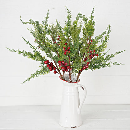 Sparkle Cedar and Red Berry Spray