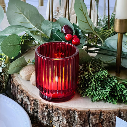 Ribbed Red Glass Votive
