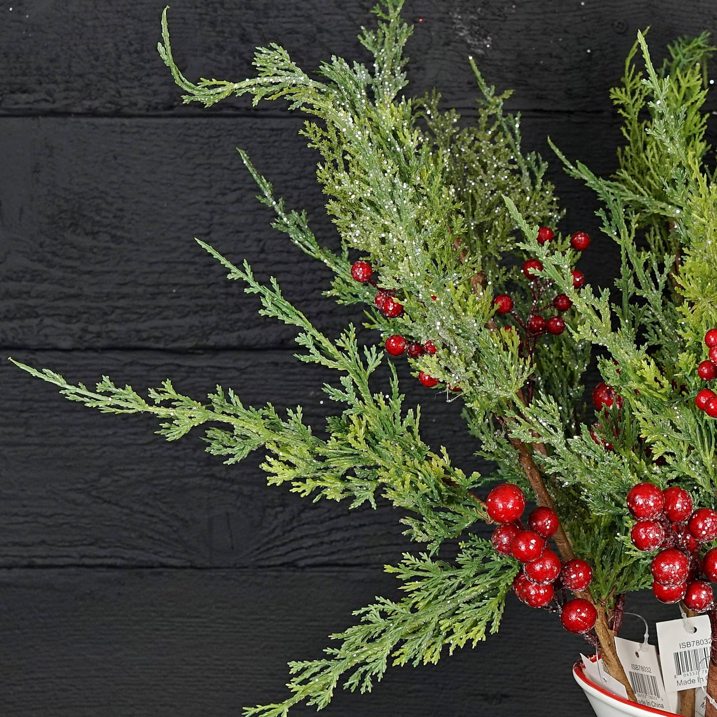 Sparkle Cedar and Red Berry Spray