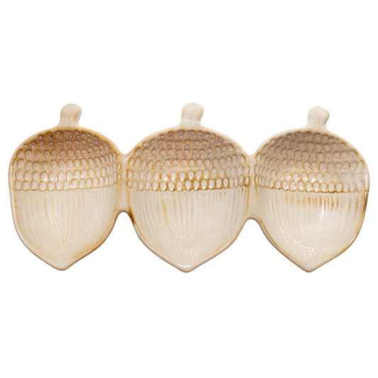 Acorn Section Stoneware Dish