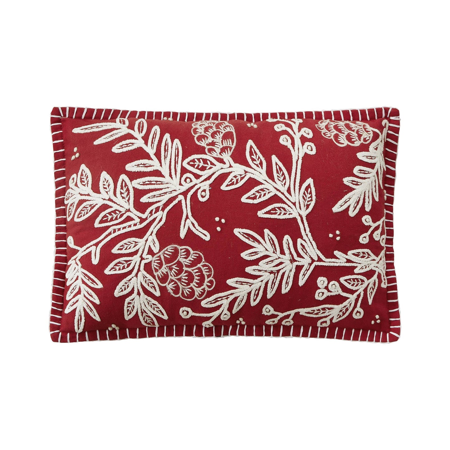 Red Folk Branch Embroidered Pillow