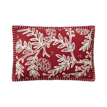 Red Folk Branch Embroidered Pillow