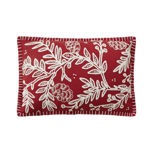 Red Folk Branch Embroidered Pillow