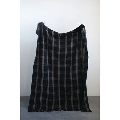 Woven Throw Black & Tan Plaid