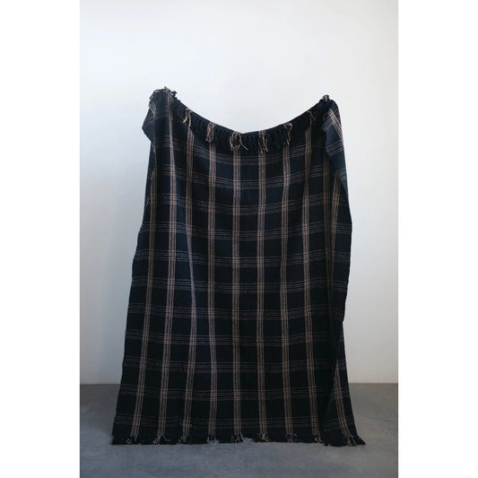 Woven Throw Black & Tan Plaid