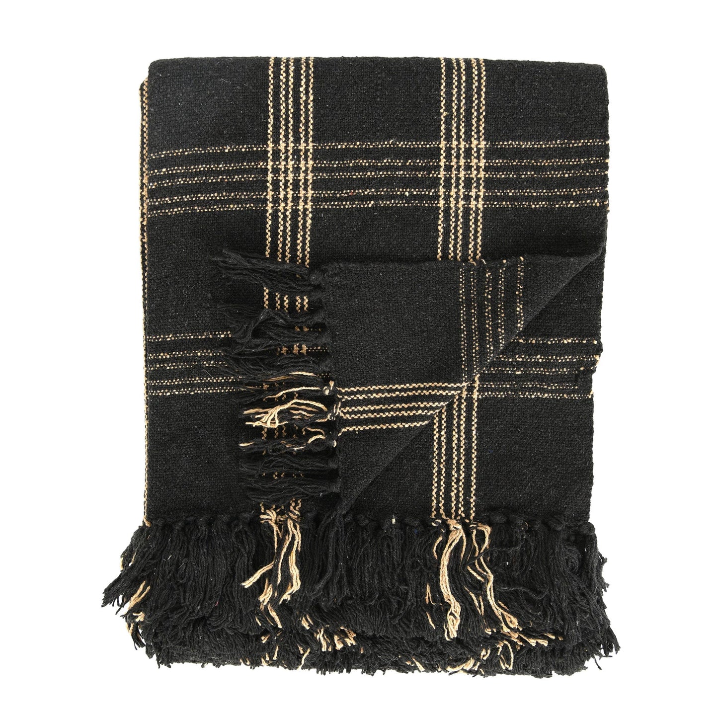 Woven Throw Black & Tan Plaid