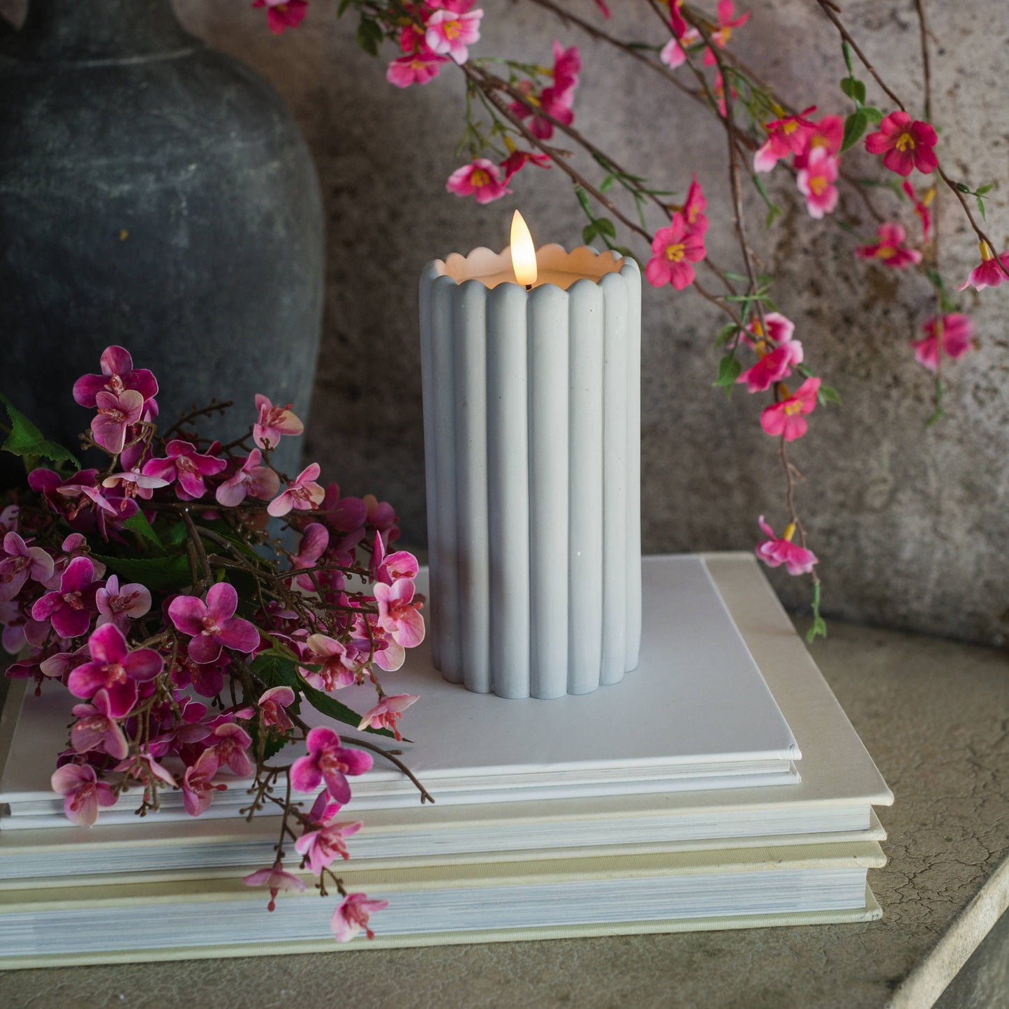 6" GREY CEMENT 3D FLAME CANDLE