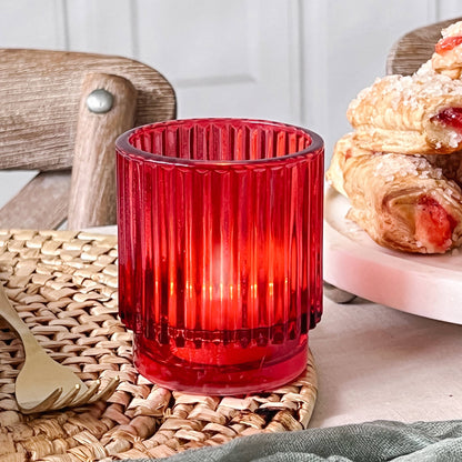 Ribbed Red Glass Votive