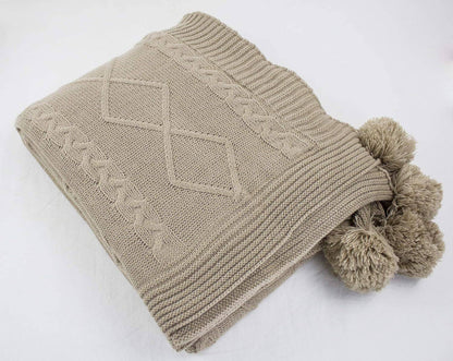 Taupe Cable Knit Throw Blanket