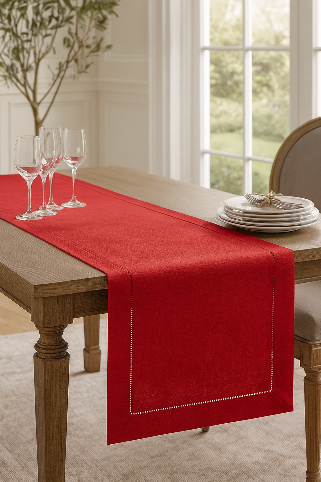 Red Hemstitch Table Runner