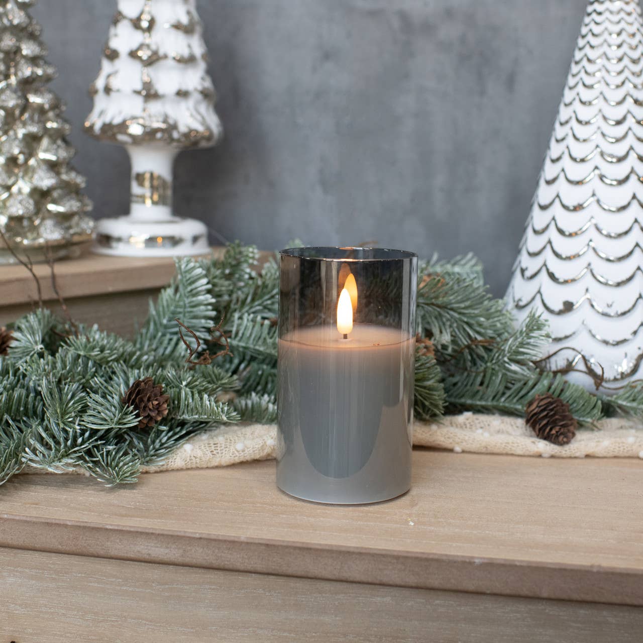 5" CHARCOAL GLASS 3D FLAME CANDLE