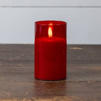 5" RED GLASS 3D FLAME CANDLE